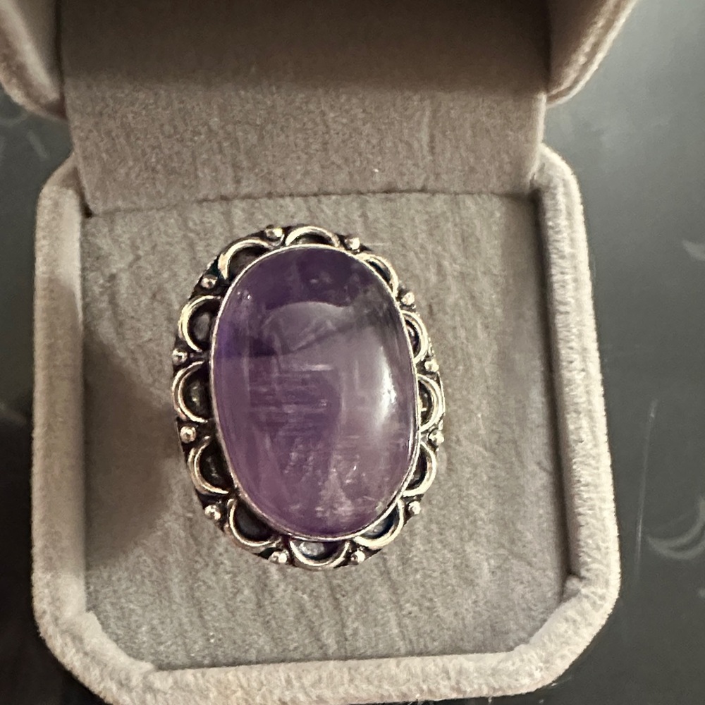 Sterling Silver Amethyst Purple Gemstone Silver Ring - Women Jewelry Size 8